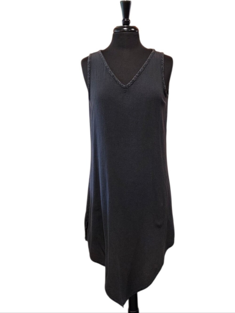 Oh My Gauze! Sleeveless V-Neck Midi Dress - Black Cotton Small Lagenlook